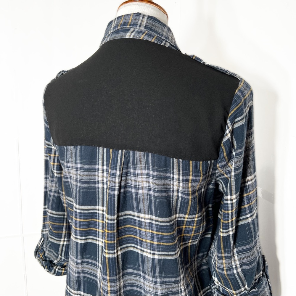 Sam Edelman Navy Blue Plaid Shirtdress, Maxi Shirt, Maxi Top, Cardi, Duster - Picture 7 of 14